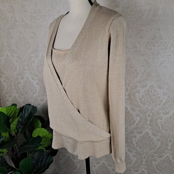 Como Size Large Sparkly Gold Faux Wrap Sweater Tank Insert Dressy Formal EUC - Picture 4 of 9